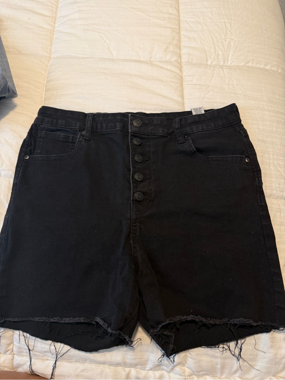 High-Waist Black Button-Front Women’s Shorts